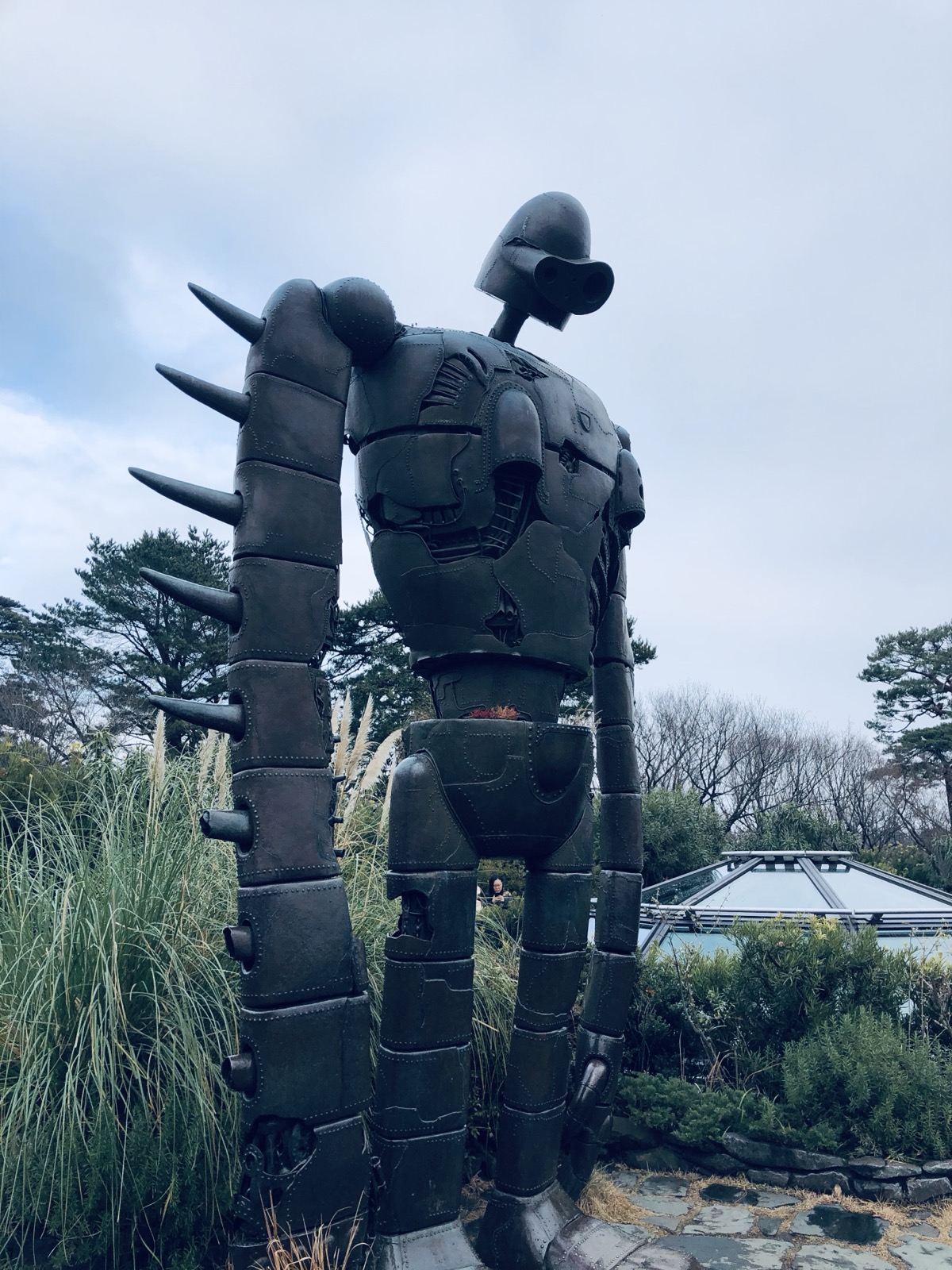 The Castle in the Sky robot soldier statue standing in a rooftop garden